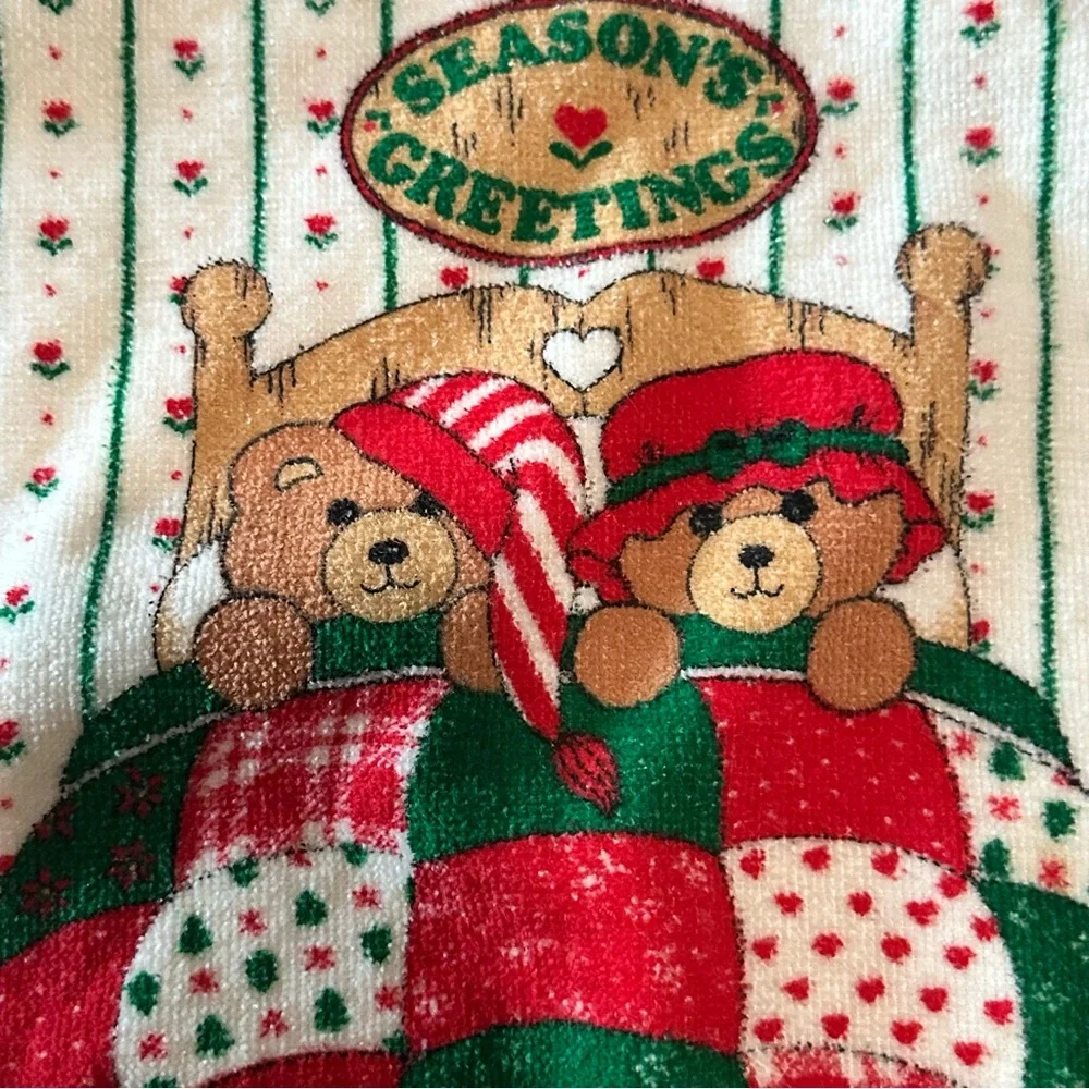 Kitchen works vintage Christmas kitchen towel ruffle teddy bears in bed decor